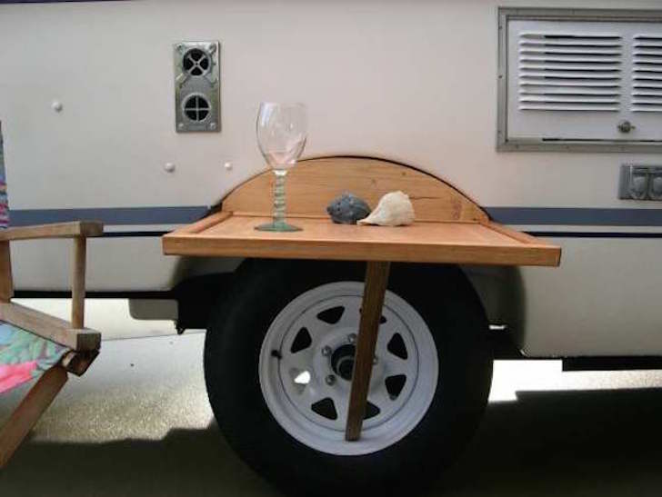 Outdoor Table Fits Between Wheel Well And Tire On Casita